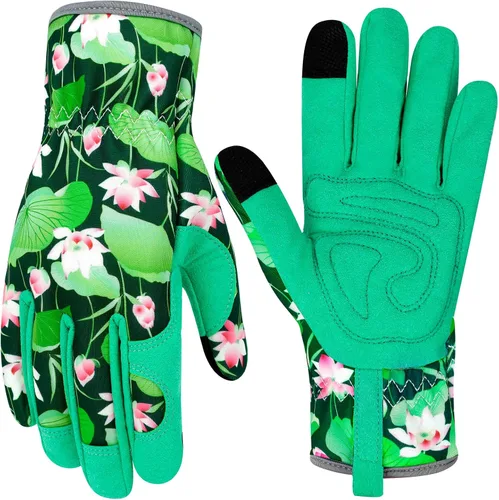 Miniatura 22 de Guantes de jardinería de cuero para mujer, guantes de jardín a prueba de espinas, guantes de trabajo para pantalla táctil, regalos
