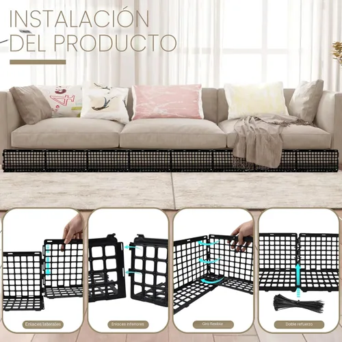 Miniatura 3 de 12 piezas de bloqueador para debajo del sofá para cama ajustable de plástico con 30 lazos, barreras negras para sofá para perros, mascotas y gatos