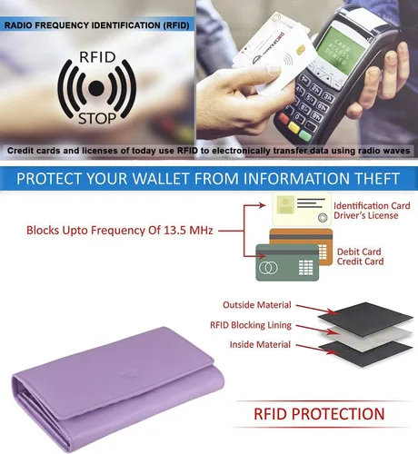 Miniatura 27 de Mou Meraki - Billetera o bolsa de mano de cuero genuino, con bloqueo de seguridad RFID, con escudo contra el robo de identidad, para mujeres