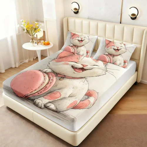 Miniatura 14 de AILONEN Lovely Bear - Juego de sábanas bajeras tamaño Queen, juego de ropa de cama con pajarita de dibujos animados para niños y niñas, sábana