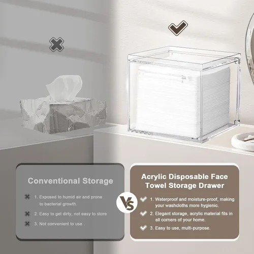 Miniatura 5 de Pilipane Caja de almacenamiento para toallas faciales, contenedor de acrílico para toallas faciales con cajón para tocador de baño