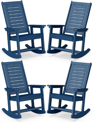 Miniatura 14 de BRIOPAWS Outdoor Rocking Chairs Set of 2 HDPE Plastic Porch Rockers Aqua Oversized Patio Rocker Chair High Back for Big Man Weather