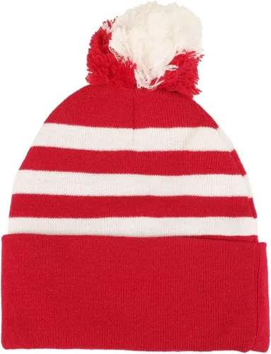 Miniatura 2 de Armycrew Gorro de punto con pompón a rayas rojas y blancas - 1 paquete, blanco y rojo