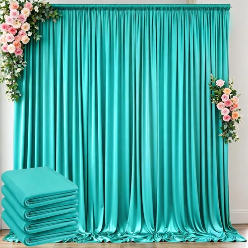 Miniatura 46 de Cortinas de telón de fondo blanco de 30 pies x 8 pies para fiestas de boda, 6 paneles de 5 pies x 8 pies, cortinas de fotografía de poliéster sin
