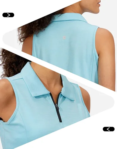 Miniatura 5 de Viodia Camiseta de golf sin mangas para mujer, con cremallera, de secado rápido, camisetas polo para mujer, ropa de golf