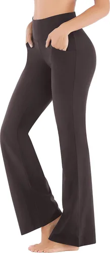 Ewedoos Pantalones de yoga para mujer, de cintura alta, con 3 bolsillos, corte de bota, pantalones de yoga, pantalones de yoga elásticos para el