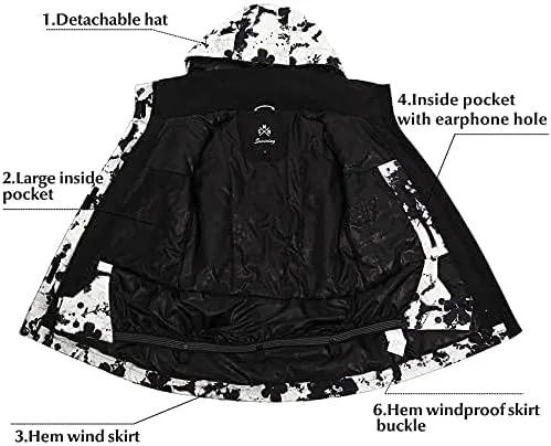 Miniatura 4 de IMPHUT Chaquetas y pantalones de esquí para mujer, traje de nieve, abrigo cálido con capucha, impermeable, resistente al viento con aislamiento