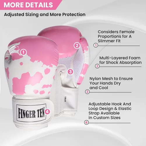 Miniatura 2 de FINGER TEN Guantes de boxeo para mujeres, para entrenamiento de boxeo profesional, saco pesado, artes marciales mixtas, sparring, kickboxing