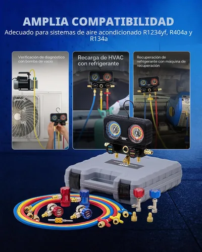 Miniatura 4 de Orion Motor Tech - Medidores de AC, juego de manómetro de 3 vías para refrigerante R1234yf R404a R134a, juego de medidores automotriz con mangueras