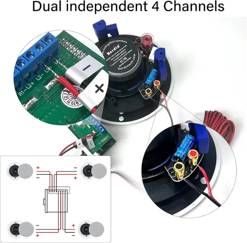 Miniatura 3 de Herdio Amplificador Bluetooth de pared de 4 canales Control de volumen Placa de pared USB/MIC/AUX (3.5mm) Entradas Conecta 4 altavoces con fuente