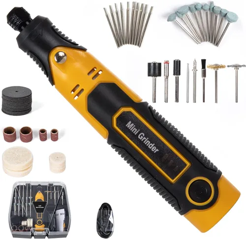 Herramienta Rotatoria Inalámbrica de 3.6V, Mini Herramienta Esmeriladora, Taladro de Resina | Kit de Accesorios de 55 Piezas (Fresas de Diamante,