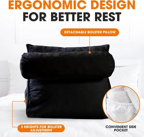 Miniatura 5 de Cheer Collection Almohada de cuña de lectura, almohada de TV con almohada ajustable, soporte de espalda de espuma viscoelástica para sofá y cama