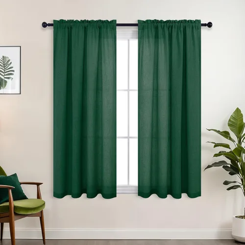 Miniatura 92 de KOUFALL Juego de 2 cortinas de puerta francesa, cortinas de lino para puerta/ventana, cortina transparente boho para cristal lateral delantero