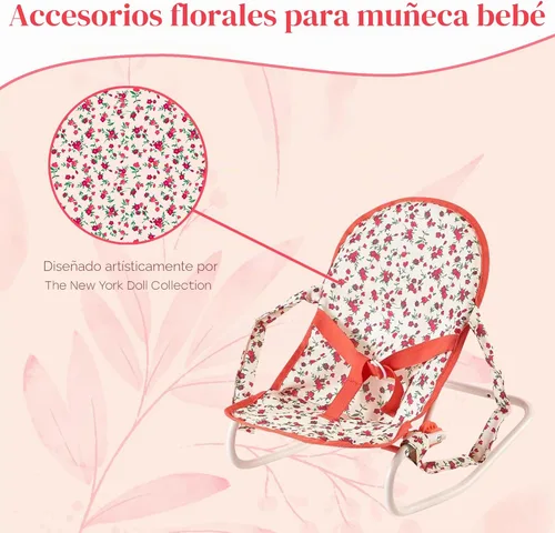 Miniatura 2 de Conjunto de accesorios para muñeca bebé floral, cuna para muñeca de 3-1, silla alta y asiento rebotador para muñeca. Accesorios para muñeca de 18