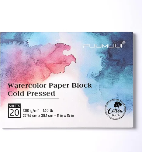 Miniatura 24 de Bloc de Papel de Acuarela, Fuumuui 5.5 x 8.5 pulgadas Papel 100% Algodón (20 Hojas, 140lb/300g), Encuadernado en Espiral para Pintar, Dibujar