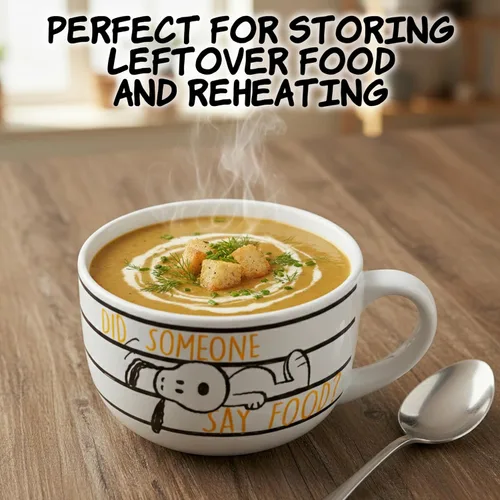 Miniatura 7 de Silver Buffalo Peanuts Snoopy and Woodstock Did Someone Say Food - Taza de cerámica para sopa con tapa de plástico ventilada, 24 onzas Maní