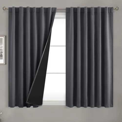 Miniatura 113 de BGment Cortinas 100% opacas beige de 63 pulgadas de largo con forro aislante térmico, bolsillo para varilla y lengüeta trasera de doble capa