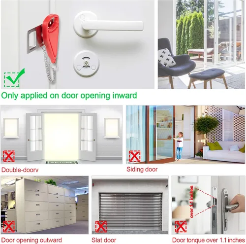 Miniatura 5 de Cerradura de puerta portátil, paquete de 2 cerraduras adicionales sólidas y resistentes para mayor privacidad y seguridad en hoteles, apartamentos