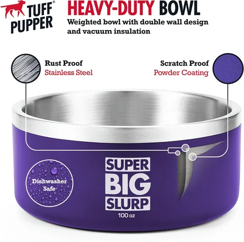 Miniatura 2 de Tuff Pupper Cuenco de acero inoxidable aislado resistente de 100 onzas para perros grandes, base antideslizante, apto para lavavajillas Púrpura Royal