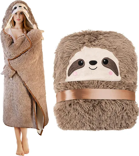Miniatura 12 de Manta con Capucha de Llama Alpaca Usable para Adultos – Mullida Súper Suave Cálida Acogedora de Franela de Felpa y Sherpa Sudadera con Capucha Manta