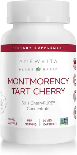 Montmorency - Cápsulas de cereza ácida, sin OMG, CherryPure 50:1 concentrado eq. 25,000 mg - Antioxidantes y flavonoides, extracto de cereza ácida