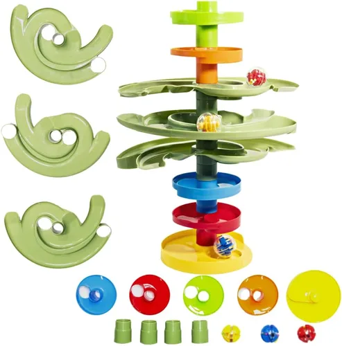 WEofferwhatYOUwant Torre de Bolas Montessori de 2 Vías – Juguete STEM para Niños de 9 Meses o Más | Diseño de Rampa Dual, Pistas Verdes Expandibles,