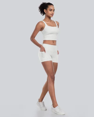 Miniatura 4 de CHRLEISURE - Pantalones cortos de ciclismo para mujer con bolsillos de licra, cintura alta, con control de abdomen para entrenamiento, yoga