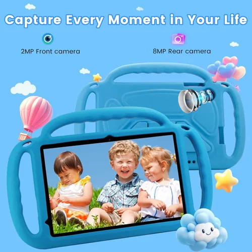 Miniatura 6 de Tablet para niños Henadigi, tablet Android 15, 12 GB RAM 64 GB ROM 1 TB de expansión, pantalla táctil FHD de 10 pulgadas 1280x808, cámara dual Azul