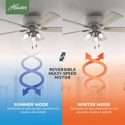 Miniatura 4 de Hunter Ventilador de techo interior de 52 pulgadas con luces LED y cadena de tracción, ventilador de techo de perfil bajo, 5 aspas, para dormitorio