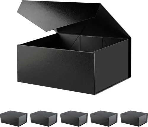 Miniatura 43 de BLK&WH Caja de regalo de 9 x 6.5 x 3.8 pulgadas, caja de regalo negra, caja de padrino, caja plegable con tapa de cierre magnético para embalaje