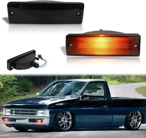 Miniatura 10 de Para 1988-1997 Nissan Hardbody Pickup, 1988-1995 Nissan Pathfinder parachoques delantero señal de giro DRL luz diurna lente ahumada lámpara LED
