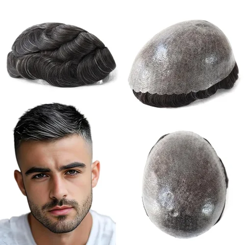 Miniatura 21 de HAIR NATURE Sistemas de reemplazo de cabello humano Toupee para hombre, 0.005 in, piel de polietileno inyectada, pelucas reales para hombres