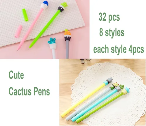 Miniatura 2 de YYaaloa 32 bolígrafos de tinta de gel novedosos con diseño de cactus de 0.020 in, tinta negra, estilos surtidos, divertidos bolígrafos kawaii a