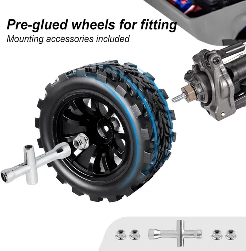 Miniatura 5 de HobbyPark Neumáticos y ruedas para camiones RC montados prepegados de 0.472 in, neumáticos de 2.8 con insertos de espuma para Traxxas Rustler
