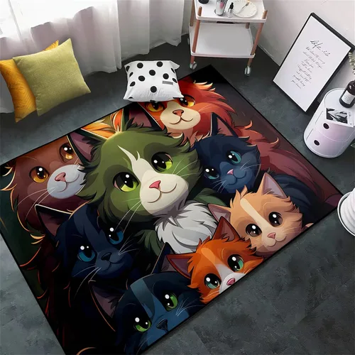 Miniatura 14 de Alfombra de gatos de dibujos animados para niñas, bonita decoración de habitación de niños, alfombra con temática de animales azules, alfombra ultra