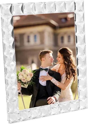 Miniatura 9 de Marco de fotos de cristal de lujo, diseño de cuadrícula de diamante, marco de fotos de recuerdo de boda, marco de decoración de mesa, transparente