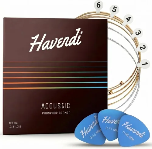 Miniatura 10 de HAVENDI® Cuerdas de guitarra I Cuerdas de guitarra acústica con revestimiento de bronce fosforoso I Calidad de sonido brillante I Incluye 3 púas