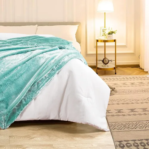 Miniatura 3 de Manta lisa de felpa de piel sintética suave y sedosa con parte trasera de sherpa, manta de lujo cálida y acogedora para sofá, silla, funda de cama