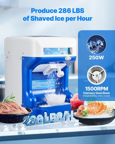 Miniatura 2 de VEVOR Trituradora de hielo comercial, máquina eléctrica de cono de nieve de 286 libras por hora con caja de cubitos de hielo de 2 L, máquina de Azul