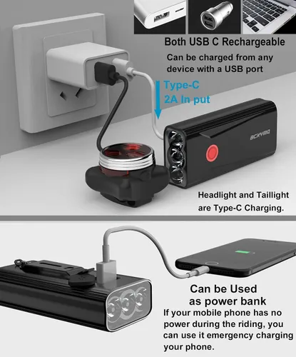 Miniatura 3 de Luces de bicicleta para conducción nocturna, luz de bicicleta de 6400 mAh delantera y trasera, USB C recargable, súper brillante, 1200 lúmenes