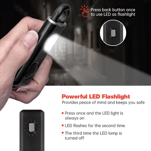 Alarma de seguridad personal recargable, llavero de 130 dB con luz intermitente SOS, peso ligero de 0.99 oz, más de 500 días de espera, alerta