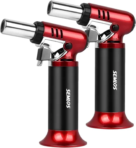 Miniatura 10 de Semlos Antorcha de butano con indicador de combustible, encendedor de cocina recargable con bloqueo de seguridad y llama ajustable para bricolaje