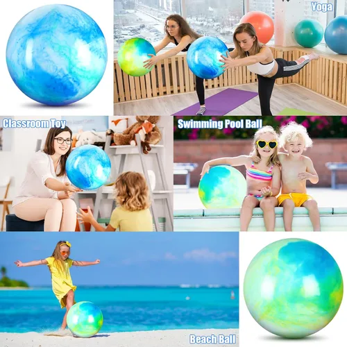 Miniatura 5 de Deekin 2 Piezas Pelotas Saltarinas Marmoleadas de 15 Pulgadas 18 Pulgadas Pelotas Sensoriales de Goma Inflables Grandes para Patio de Juegos Azul