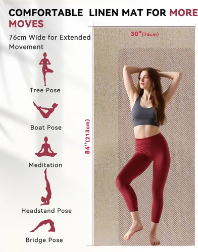 Miniatura 2 de HAPBEAR Tapete de yoga extra grande (84 x 30 pulgadas), lino natural duradero de 1/4 pulgadas de grosor, antideslizante y resistente al desgarro