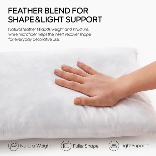 Miniatura 2 de Juego de 2 rellenos de almohada lumbar de plumas de 12 x 20 pulgadas, relleno de almohada decorativa para fundas, ajuste más completo con soporte