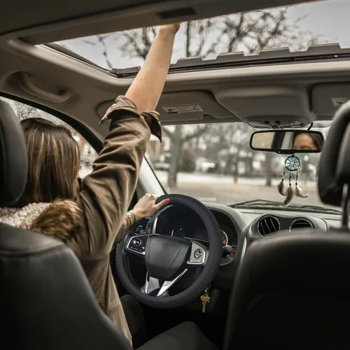 Miniatura 7 de Cubierta de volante de cuero para hombres, con patrón tejido negro, accesorios para auto, antideslizante, segura, suave, transpirable, adaptable a