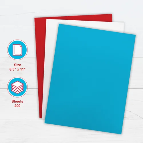Miniatura 2 de PrintWorks Americana Cardstock 8.5 x 11 pulgadas – 200 hojas – Colores de cartulina rojo, blanco y azul – Ideal para proyectos escolares