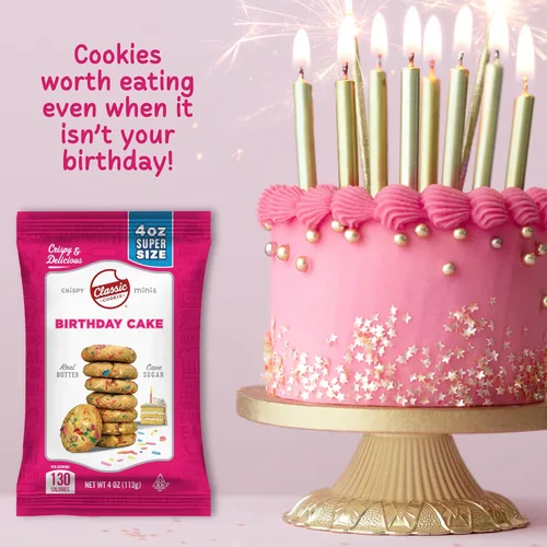 Miniatura 6 de Classic Cookie, Mini galletas crujientes, pastel de cumpleaños, bolsas de 4 onzas, 24 bolsas