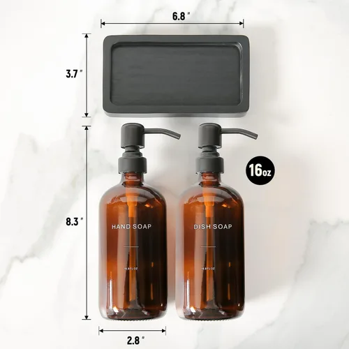 Miniatura 7 de Juego de dispensador de jabón ámbar Prus Waso, dispensador de jabón para fregadero de cocina con bomba de acero inoxidable negro, perfecto