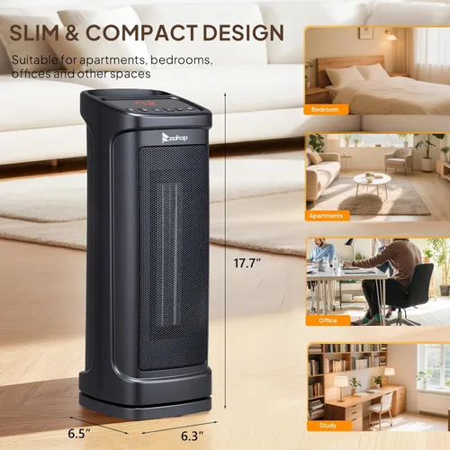 Miniatura 6 de Bonnlo Calentador de torre de 17 pulgadas de alto con control remoto, calentador de espacio portátil de 1500 W con oscilación de 70°, temporizador